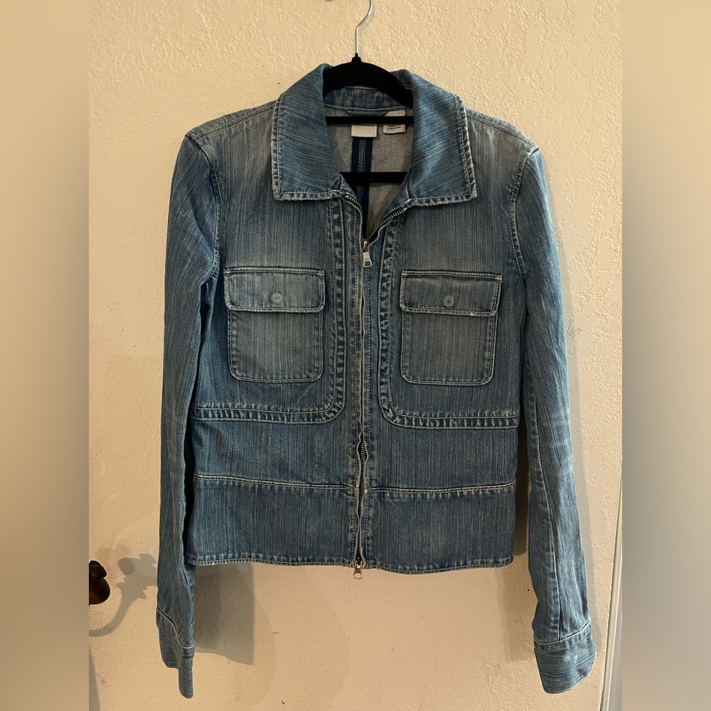 Armani Exchange Blue Light Washed Denim Peplum Fitted Jean Jacket SIZE L
